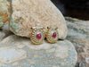 SJ1606 - Cabochon Ruby with Diamond and Cabochon Blue Sapphire Earrings in 18 Karat Gold