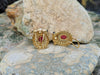 SJ1606 - Cabochon Ruby with Diamond and Cabochon Blue Sapphire Earrings in 18 Karat Gold