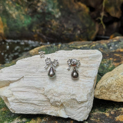 JE0376S - South Sea Pearl & Diamond Bow Earrings Set in 18K White Gold Setting