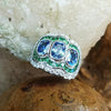 SJ6103 - Blue Sapphire with Tsavorite and Diamond Ring Set in 18 Karat White Gold