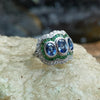 SJ6103 - Blue Sapphire with Tsavorite and Diamond Ring Set in 18 Karat White Gold