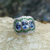 SJ6103 - Blue Sapphire with Tsavorite and Diamond Ring Set in 18 Karat White Gold