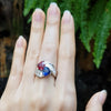 SJ1886 - GIA Certified Heart Shape Burmese Ruby, Sapphire with Diamond Ring in Platinum