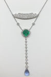 JN0009P - Emerald, Blue Sapphire and Diamond in 18 Karat White Gold Setting