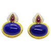 SJ2705 - Lapiz Lazuli with Cabochon Ruby and Diamond Earrings in 18 Karat Gold Settings