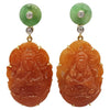 JE0160P - Carved Orange Jade, Green Jade and Diamond Earrings Set in 18 Karat Gold Settings