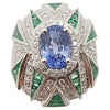 SJ1152 - Blue Sapphire with Emerald and Diamond Ring Set in 18 Karat White Gold Settings