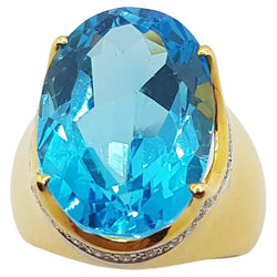 JR1071VK - Blue Topaz & Diamond Ring Set in 18 Karat Gold Setting