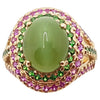 SJ1293 - Actinolite Cats Eye with Pink Sapphire and Tsavorite Ring in 18 Karat Rose Gold