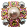 SJ6339 - South Sea Pearl with Green Sapphire, Pink Sapphire Ring in 18 Karat Rose Gold