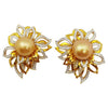 SJ1254 - Golden South Sea Pearl with Diamond Flower Earrings Set in 18 Karat Gold