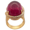 SJ1286 - Cabochon Rubellite with Diamond Ring Set in 18 Karat Rose Gold Settings