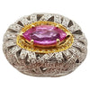 SJ2006 - Pink Sapphire with Yellow Diamond and Diamond Ring Set in 18 Karat White Gold