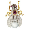 JP3353Z - South Sea Pearl, Cabochon Ruby and Diamond Fly Brooch Set in 18K White & Yellow Gold Setting