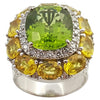 SJ1238 - Cushion Cut Peridot, Yellow Sapphire with Diamond Ring in 18 Karat White Gold