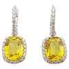 JE0318T - Cushion Cut Yellow Sapphire & Diamond Halo Earrings in 18 Karat White Gold