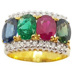 JR0811V - Emerald, Ruby, Blue & Green Sapphire with Diamond Ring Set in 18 Karat Gold Setting