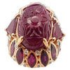 JR0324P - GIA Certified Unheated Cabochon Ruby with Ruby & Diamond Ring 18K Rose Gold