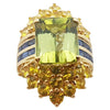 SJ1147 - Green Tourmaline with Blue Sapphire and Yellow Sapphire Ring in 18 Karat Gold