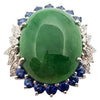 JR0378P - Jade & Blue Sapphire and Diamond Ring Set in 14 Karat White Gold Setting