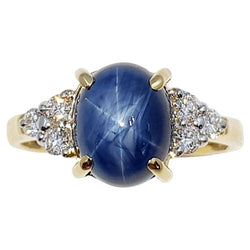 JR0001O - Blue Star Sapphire & Diamond Ring Set 18 Karat Gold Setting