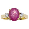 JR0002O - Unheated Star Ruby with Diamond Ring Set in 18 Karat Gold Setting