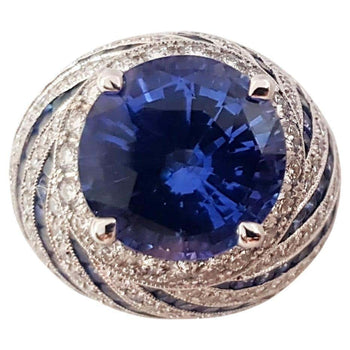 SJ2485 - GRS Certified 7cts Ceylon Blue Sapphire and Diamond Ring in 18K White Gold