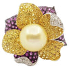 SJ6360 - South Sea Pearl, Yellow Sapphire, Pink Sapphire Flower Ring in 18K White Gold