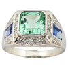 JR0036O - Emerald, Blue Sapphire and Diamond Ring Set in 18 Karat White Gold Settings