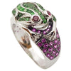 SJ3272 - Tsavorite, Pink Sapphire and Ruby Frog Ring Set in 18 Karat White Gold Settings
