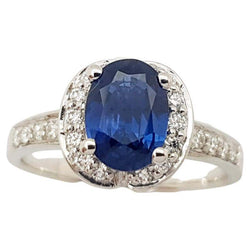 JR0362S - Blue Sapphire & Diamond Ring Set in 18 Karat White Gold Settings