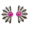 SJ3248 - Cabochon Ruby, Black Diamond and Diamond Earrings Set in 18 Karat White Gold Set