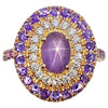 JR0148O - Purple Star Sapphire, Purple Sapphire & Diamond Ring in 18 Karat Rose Gold