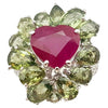 SJ2278 - Heart Shape Ruby, Green Sapphire and Diamond Ring Set in 18 Karat White Gold