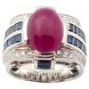 SJ2066 - Cabochon Ruby, Blue Sapphire and Diamond Ring Set in 18 Karat White Gold Setting