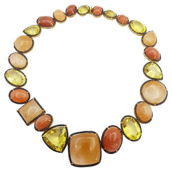 SJ3223 - Quartz, Moonstone, Lemon Quartz and Black Sapphire Necklace in Silver Settings