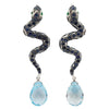 SJ3207 - Blue Sapphire, Emerald and Blue Topaz Snake Earrings set in Silver Settings