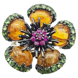 SJ3216 - Tourmaline, Tsavorite and Ruby Ring set in Silver Settings