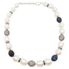 SJ6408 - South Sea Pearl, Blue Sapphire, White Sapphire Necklace set in Silver