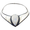 SJ3143 - Mother of Pearl, Moonstone and Blue Sapphire Necklace set in Silver Settings