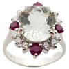 SJ6359 - Green Amethyst, Ruby and Cubic Zirconia Ring set in Silver Settings