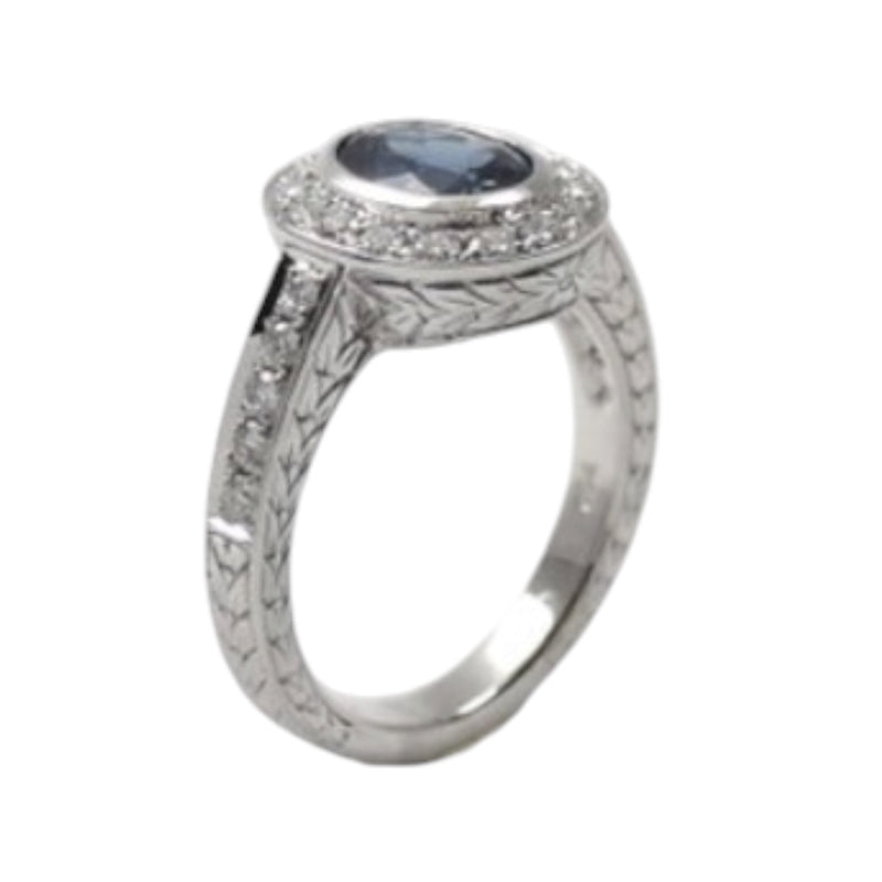 JR0020K - Blue Sapphire with Diamond Ring set in 18K White Gold Setting