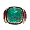 JR0341K - Sugarloaf Emerald with Ruby, Blue Sapphire & Diamond Ring Set in 18K Gold Setting