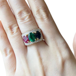 JR0982R - Blue Sapphire, Ruby, Emerald and Diamond Ring set in 18K Gold Setting
