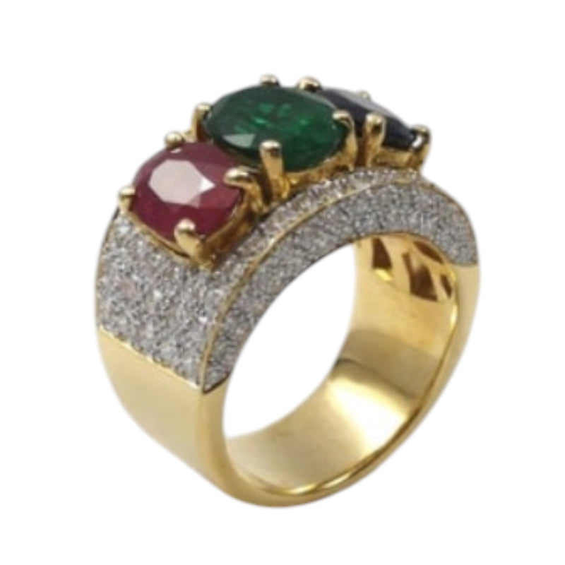 JR0982R - Blue Sapphire, Ruby, Emerald and Diamond Ring set in 18K Gold Setting