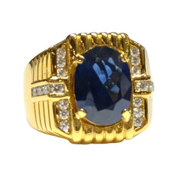 JR0356K - Blue Sapphire with Diamond Men’s Ring Set in 18K Gold Setting