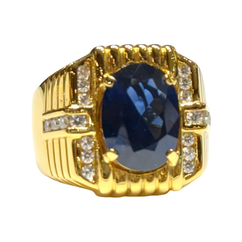 JR0356K - Blue Sapphire with Diamond Men’s Ring Set in 18K Gold Setting