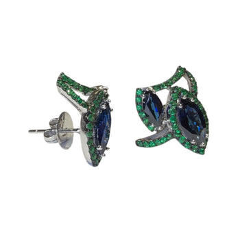 Marquise Sapphire with Tsavorite Earrings Set in 18K White Gold Setting