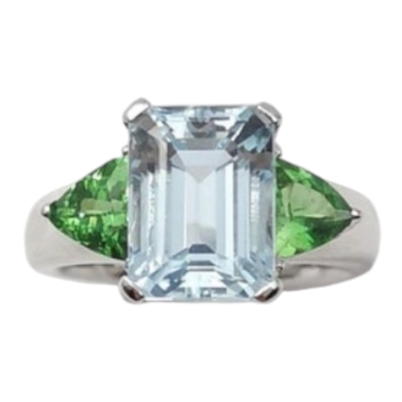 JR0341M - Aquamarine with Tsavorite Ring set in Platinum 900 Setting