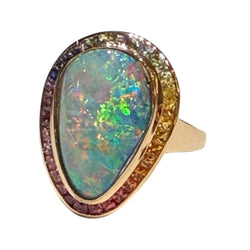 JR0338K - Boulder Opal and Multi-Sapphire Ring Set in 18K Rose Gold Setting